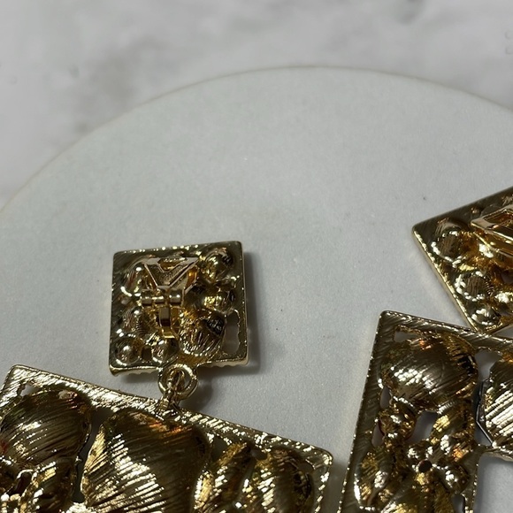 Zara Multi Colored Crystal Square Drop Clip On Earrings - Picture 7 of 12